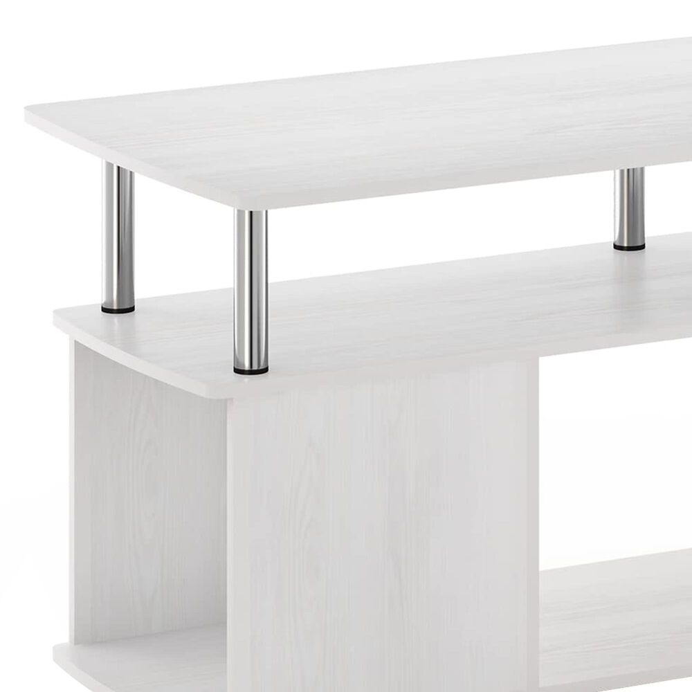 HOMLUX 47.2" Utility Design TV Stand with Open Storage Bookshelf in White Oak and Stainless Steel, , large