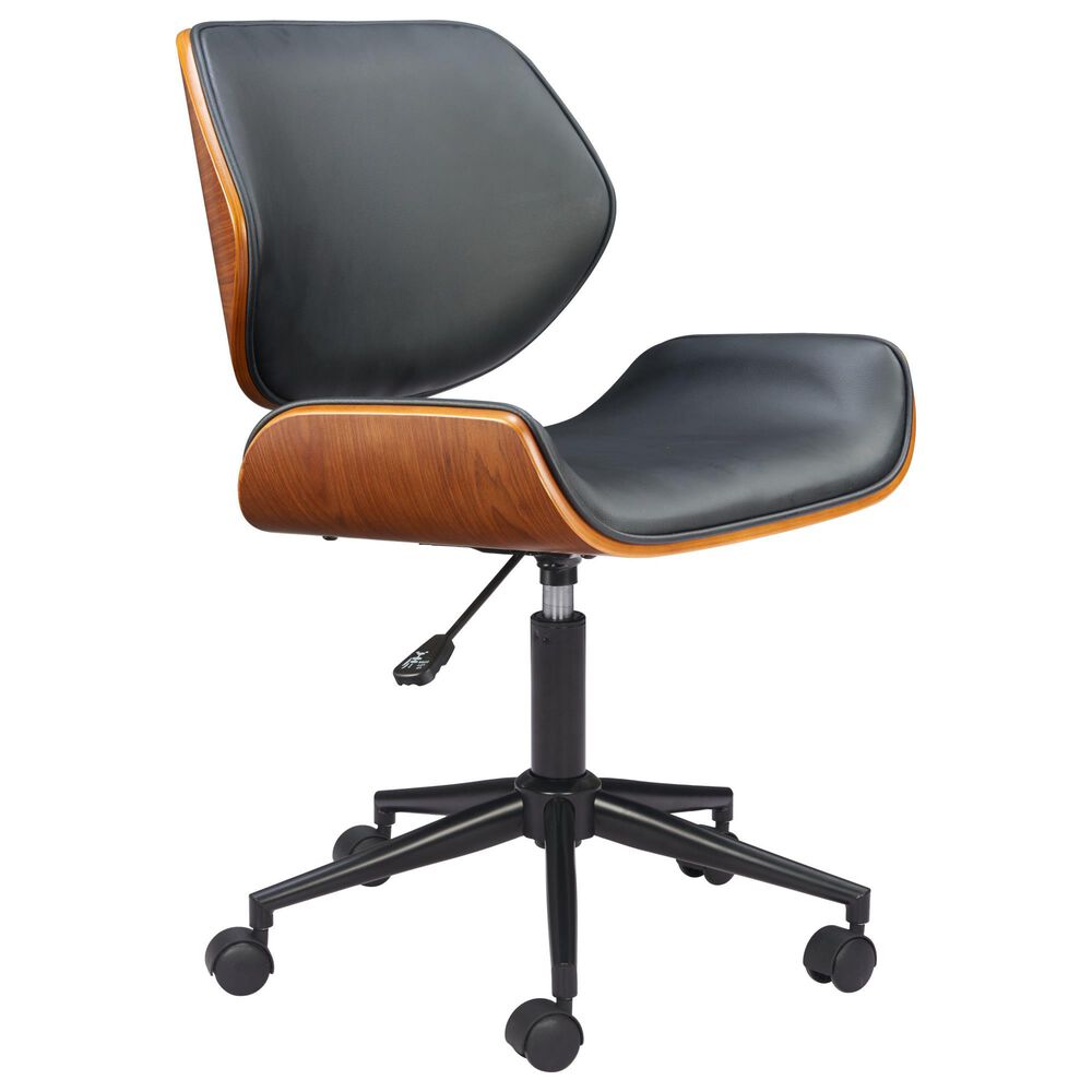 Zuo Modern Flex Low Back Office Chair with Black Faux Leather in Black and Walnut, , large