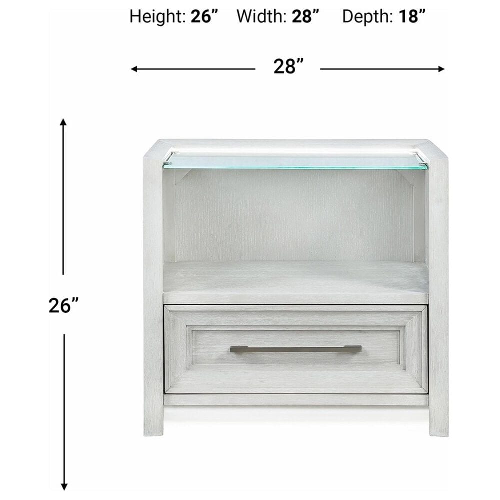 Sasha Lee 1-Drawer Wood and Glass Nightstand with LED Lighting in Brushed White, , large
