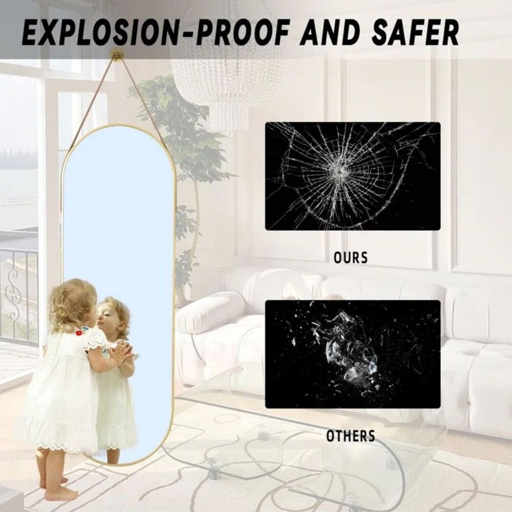 HOMLUX 16" x 48" Oval Wall Mirror in Gold, , large