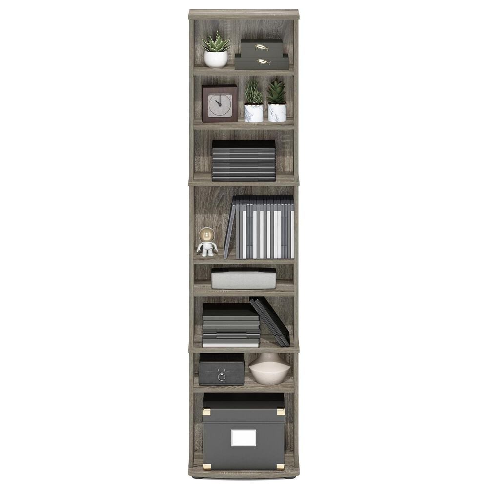 HOMLUX 8-Tier Multimedia Storage Tower with Adjustable Shelves in French Oak Grey, , large