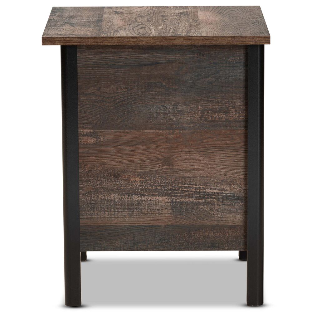Baxton Studio Vaughan 1-Door Nightstand in Dark Brown, Rustic Brown and Black, , large