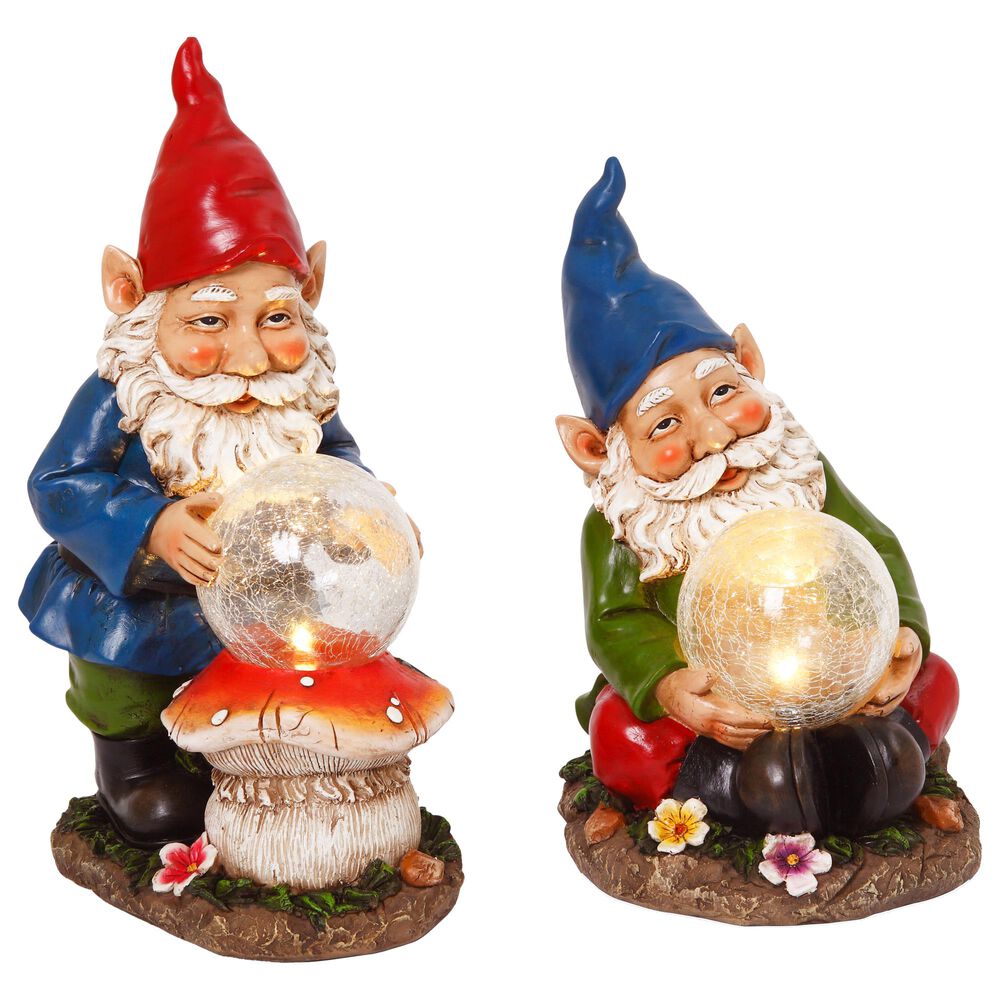 The Gerson Company 12.9" Solar Gnome Figurine in Red, Green and Blue - Set of 2, , large