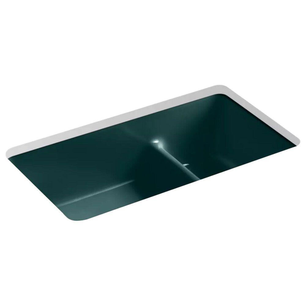 Kohler Iron-Tones Smart Divide 33" Top-Undermount Double Bowl Kitchen Sink in Teal, , large
