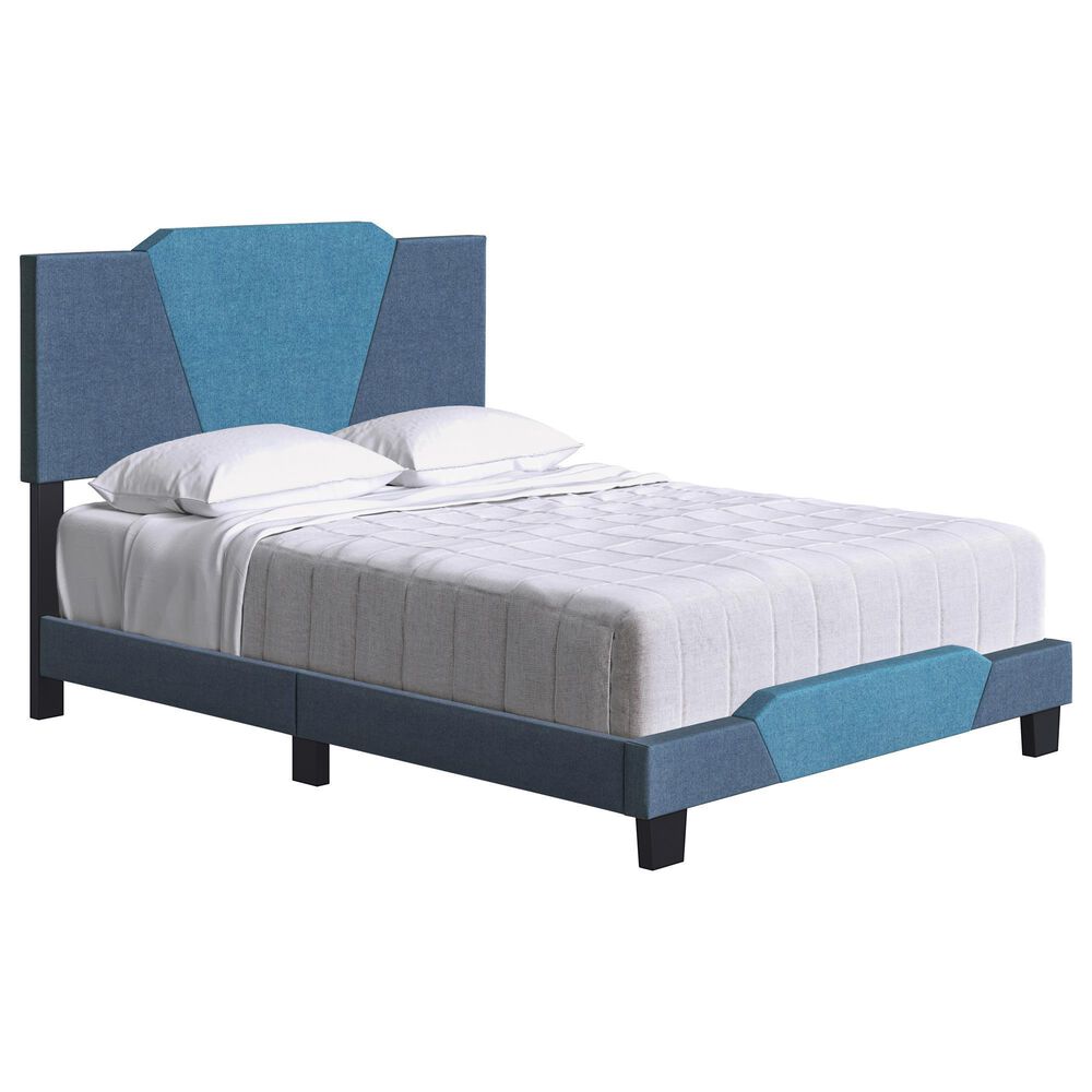 Accent Tuscany Full Upholstered Bed in Ocean Blue and Blue, , large