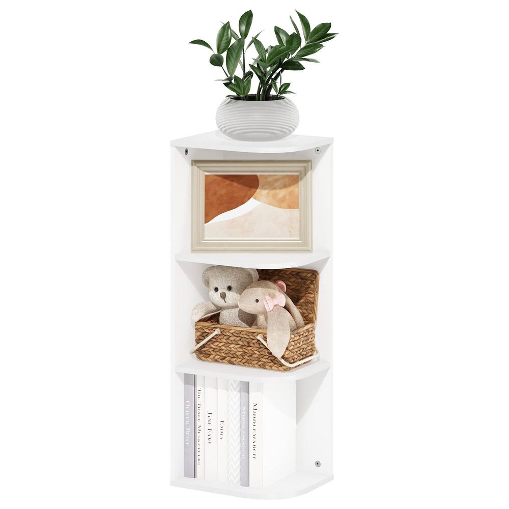 HOMLUX 3-Tier Corner Open Shelf Bookcase in White, , large
