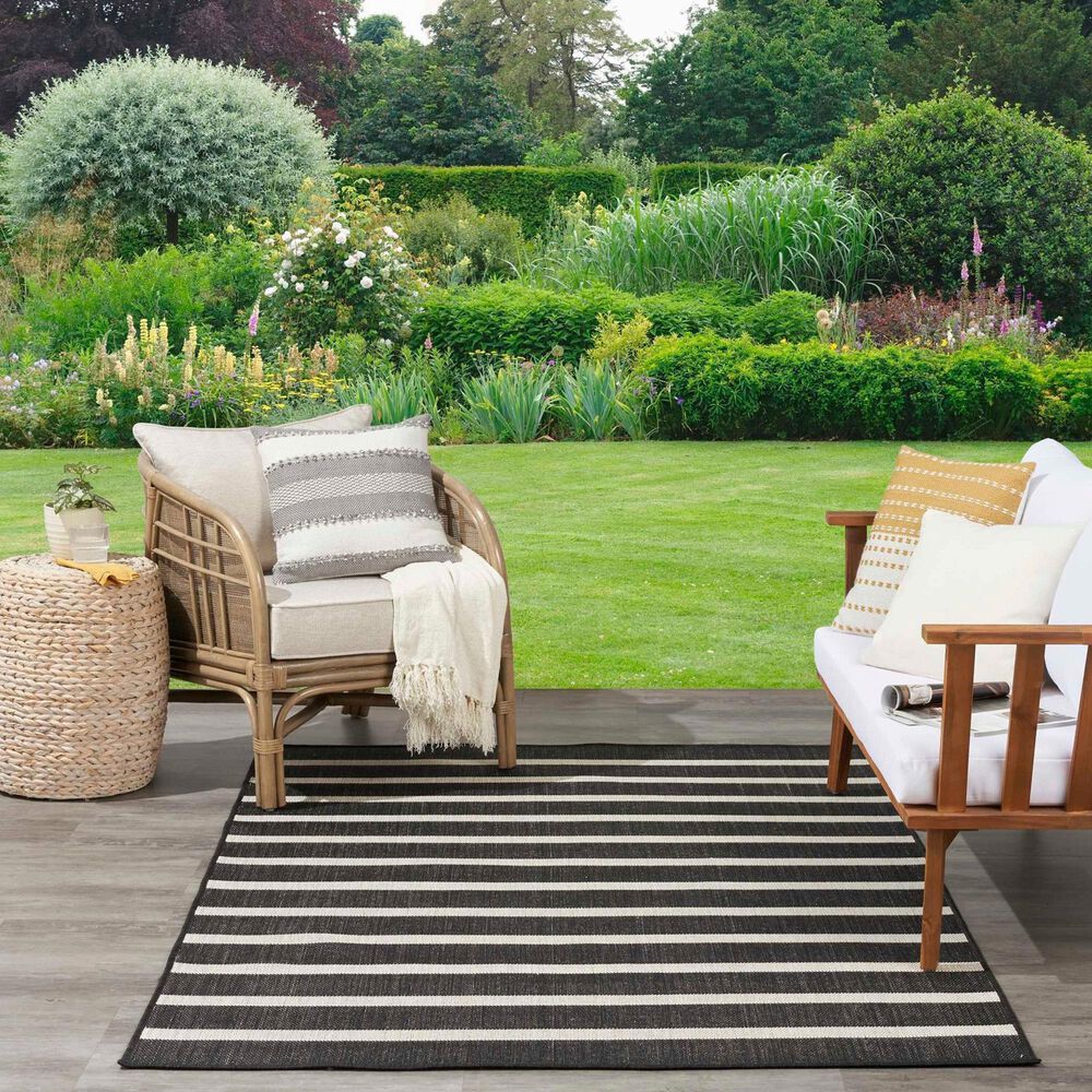 Nourison Positano POS03 Black and Ivory 4&#39; x 6&#39; Indoor/Outdoor Area Rug, , large