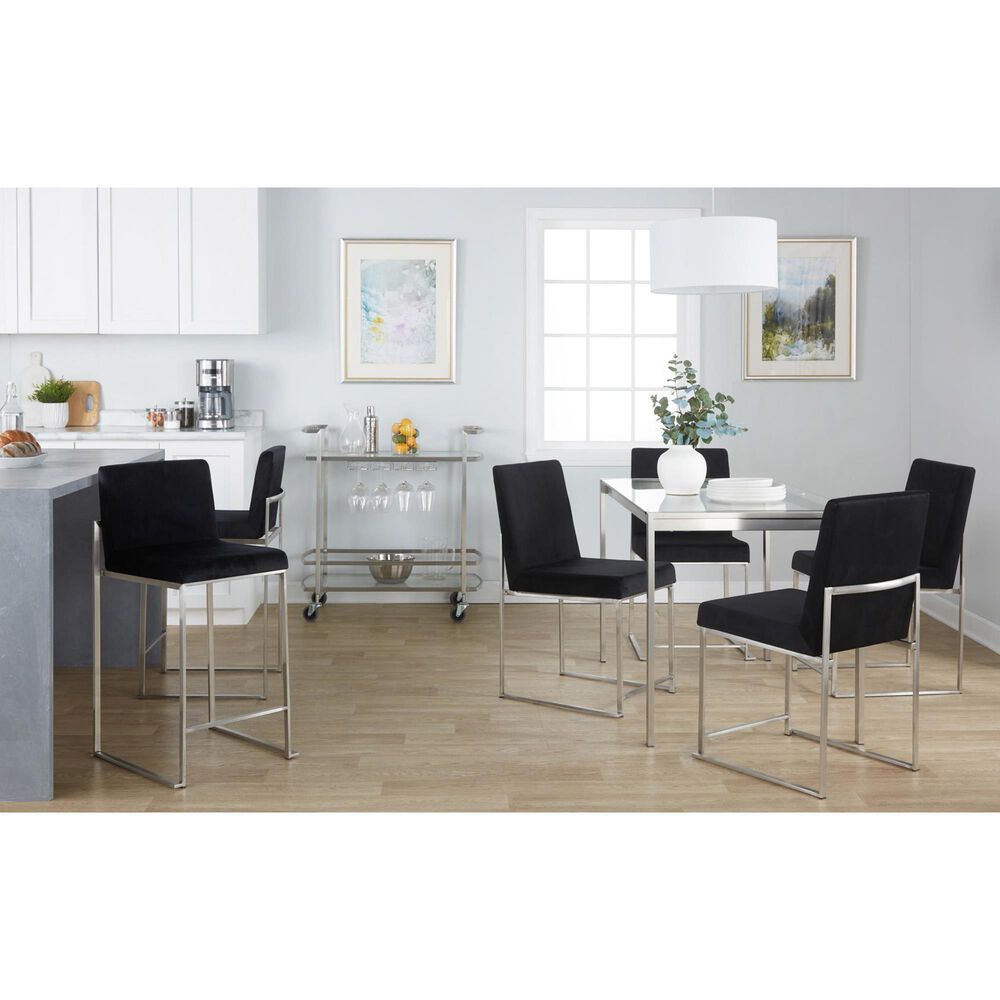 Lumisource Fuji High Back Counter Stool with Black Velvet Cushion in Stainless Steel &#40;Set of 2&#41;, , large