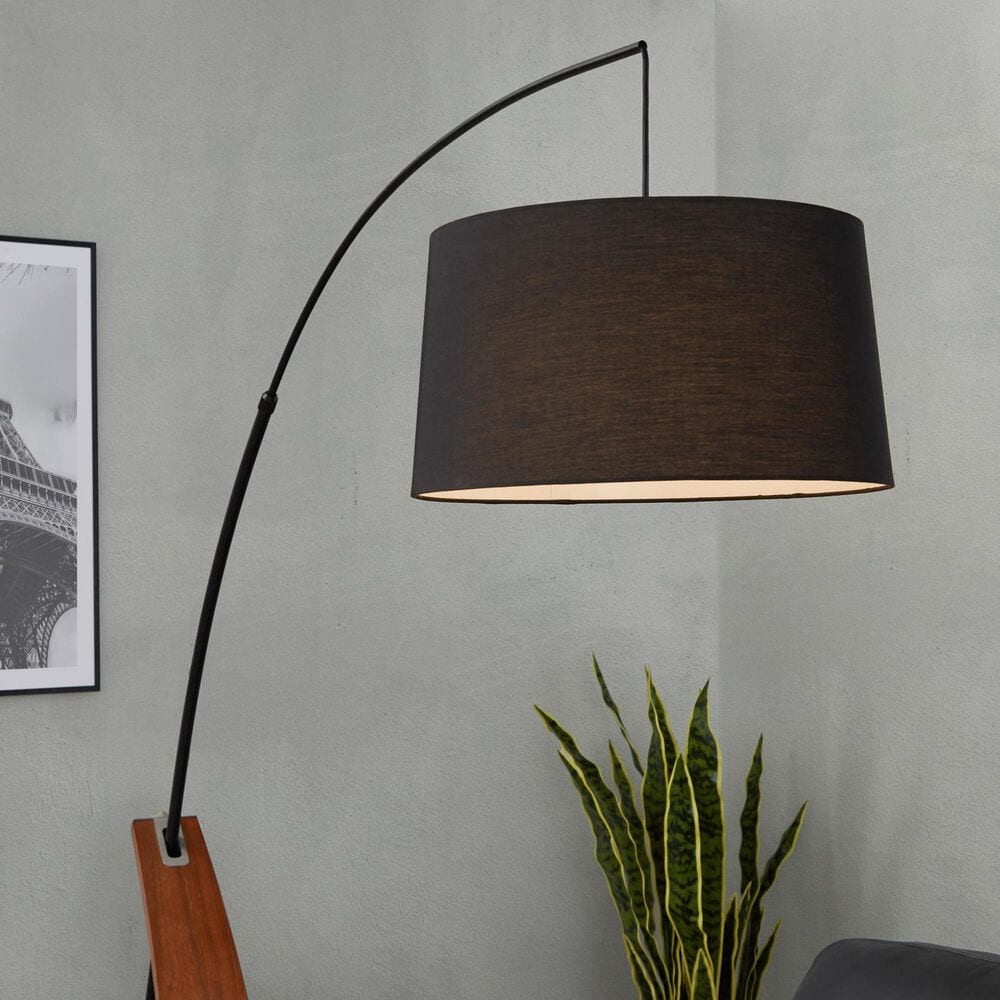 LumiSource Robyn Mid-Century Modern Floor Lamp in Walnut Wood and Black Linen Shade by LumiSource, , large
