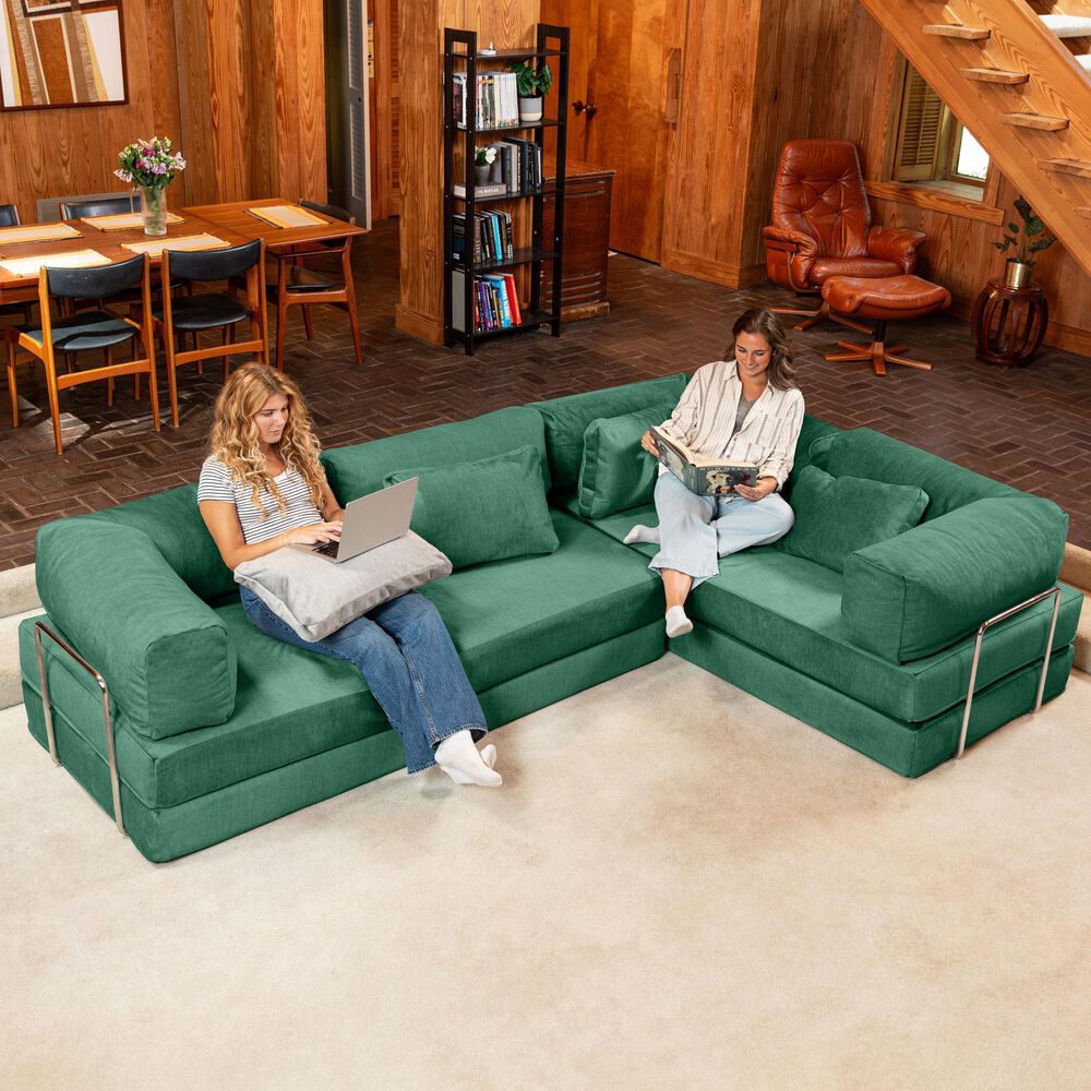 Jaxx Unsofa 2-Piece Modular Right Facing L-Shaped Sectional in Peacock Green, , large