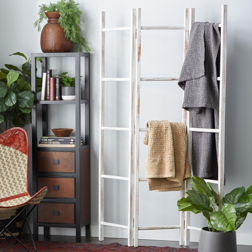 Maple and Jade 15-Rung Partition Ladder with 3 Panels in White, , large