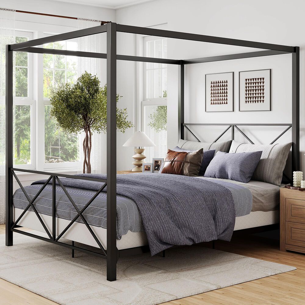 Furniture of America Rosadale Queen X-Cross Canopy Bed in Black, , large