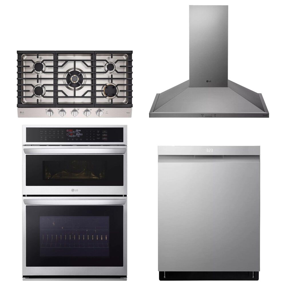 LG 4-Piece Kitchen Package with Print Proof Stainless Steel 30" Combination Wall Oven and Stainless Steel 36" Gas Cooktop, , large