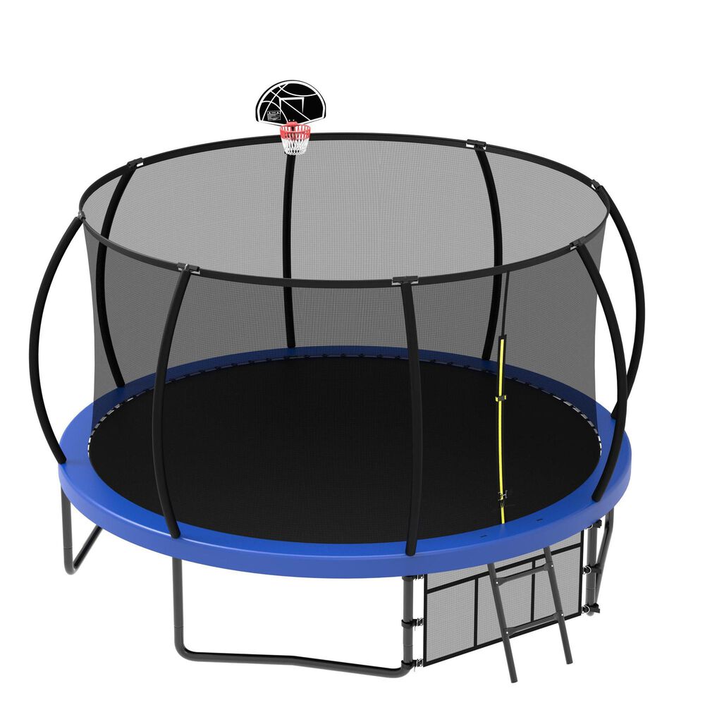 HOMLUX 12" Outdoor Trampoline with Basketball Hoop in Blue, , large
