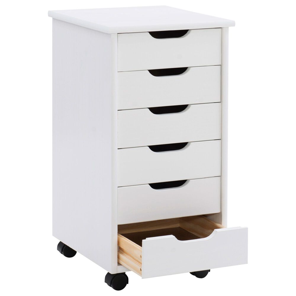 Linon Home Decor Cary 6-Drawer Rolling Cart in White Wash, , large