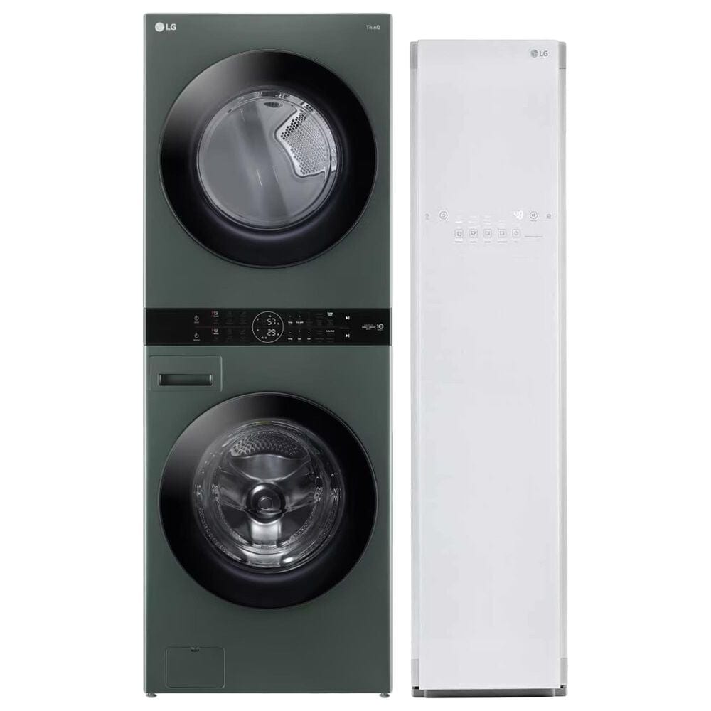 LG Single Unit WashTower with Gas Dryerl in Nature Green and Wi-Fi Enabled Steam Clothing Styler in White , , large