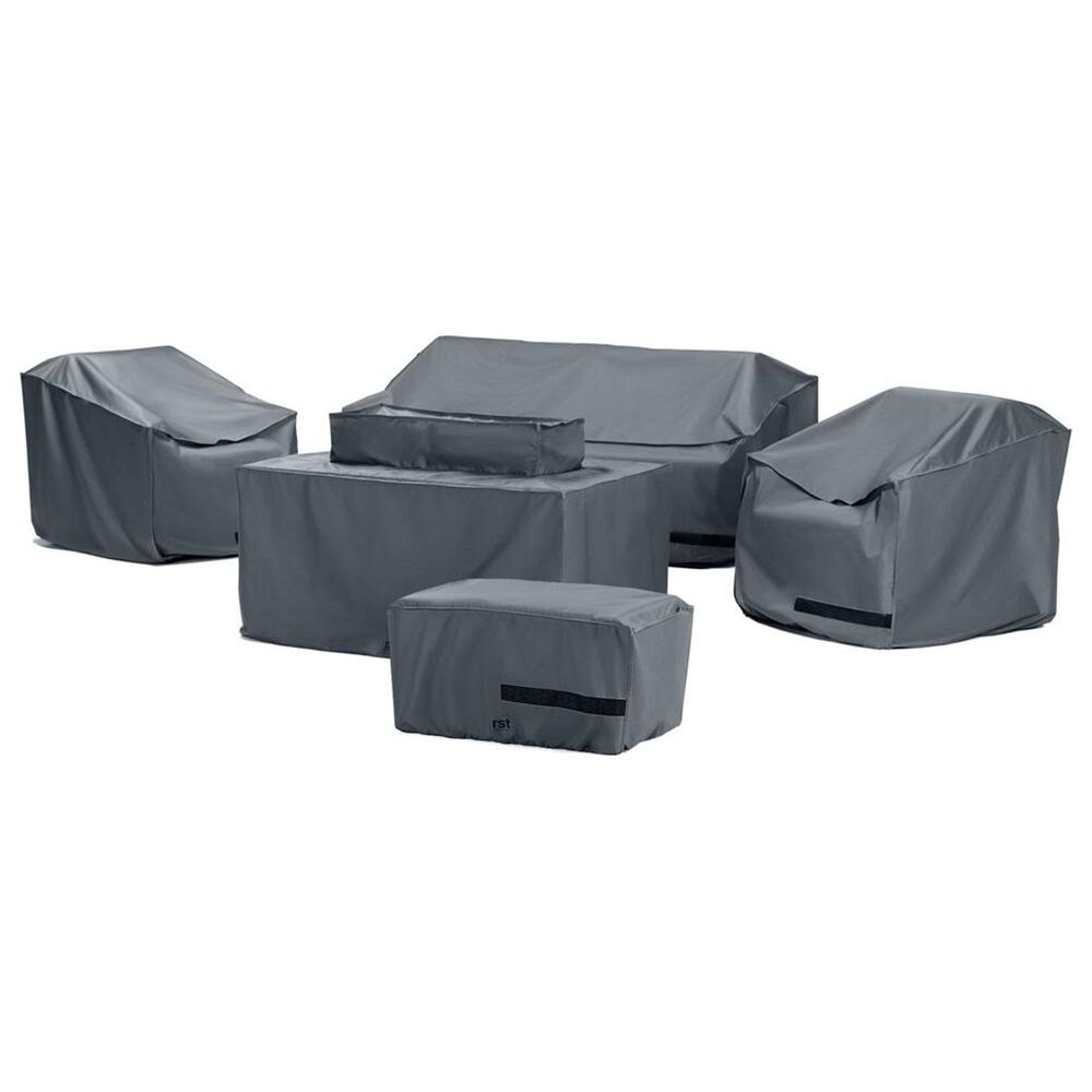 RST Brands Deco 5-Piece Patio Loveseat and Club Fire Cover Set in Gray, , large
