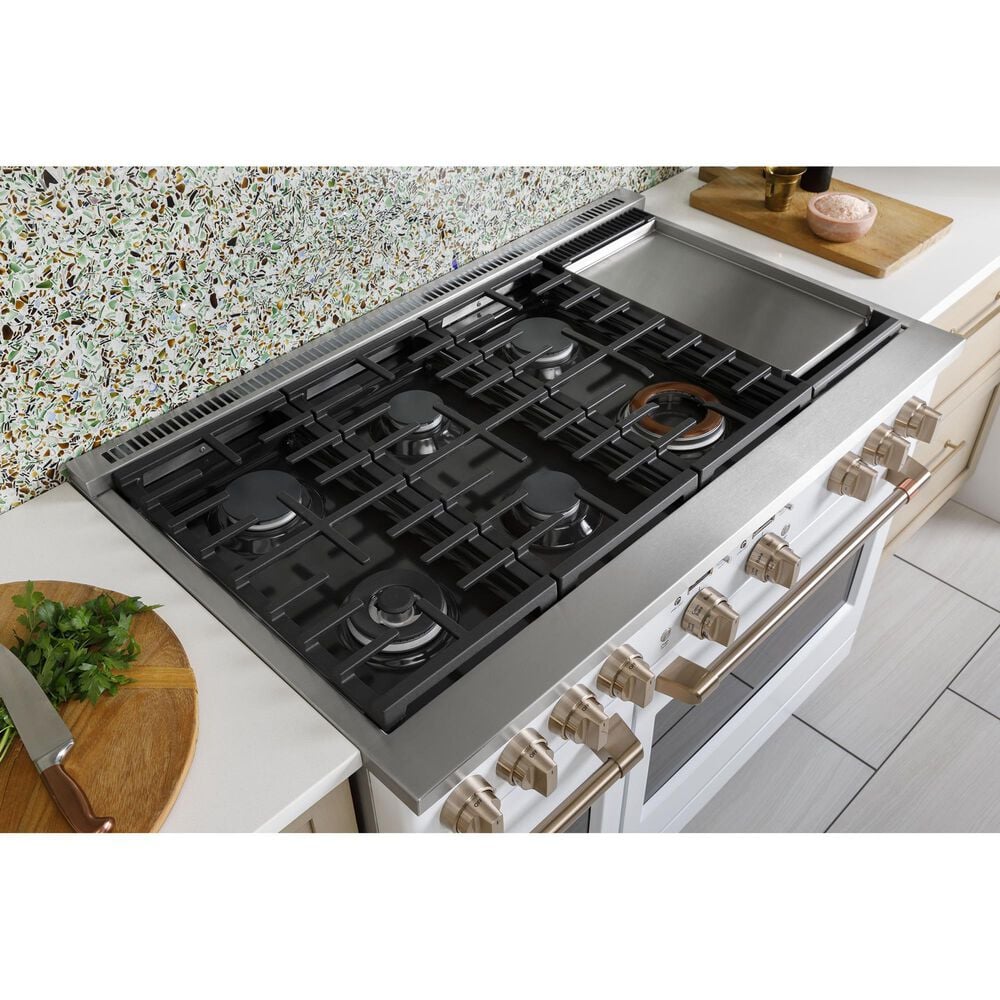 Cafe 8.25 Cu. Ft. Freestanding Dual Fuel Range with Double Oven in Matte White and Brushed Bronze, , large