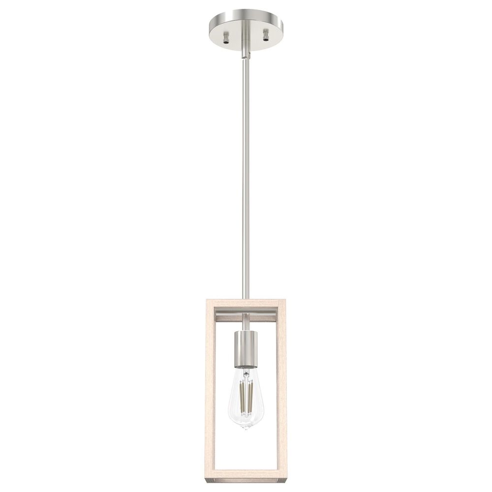 Hunter Squire Manor 1-Light Mini Pendant in Brushed Nickel and Bleached Wood, , large