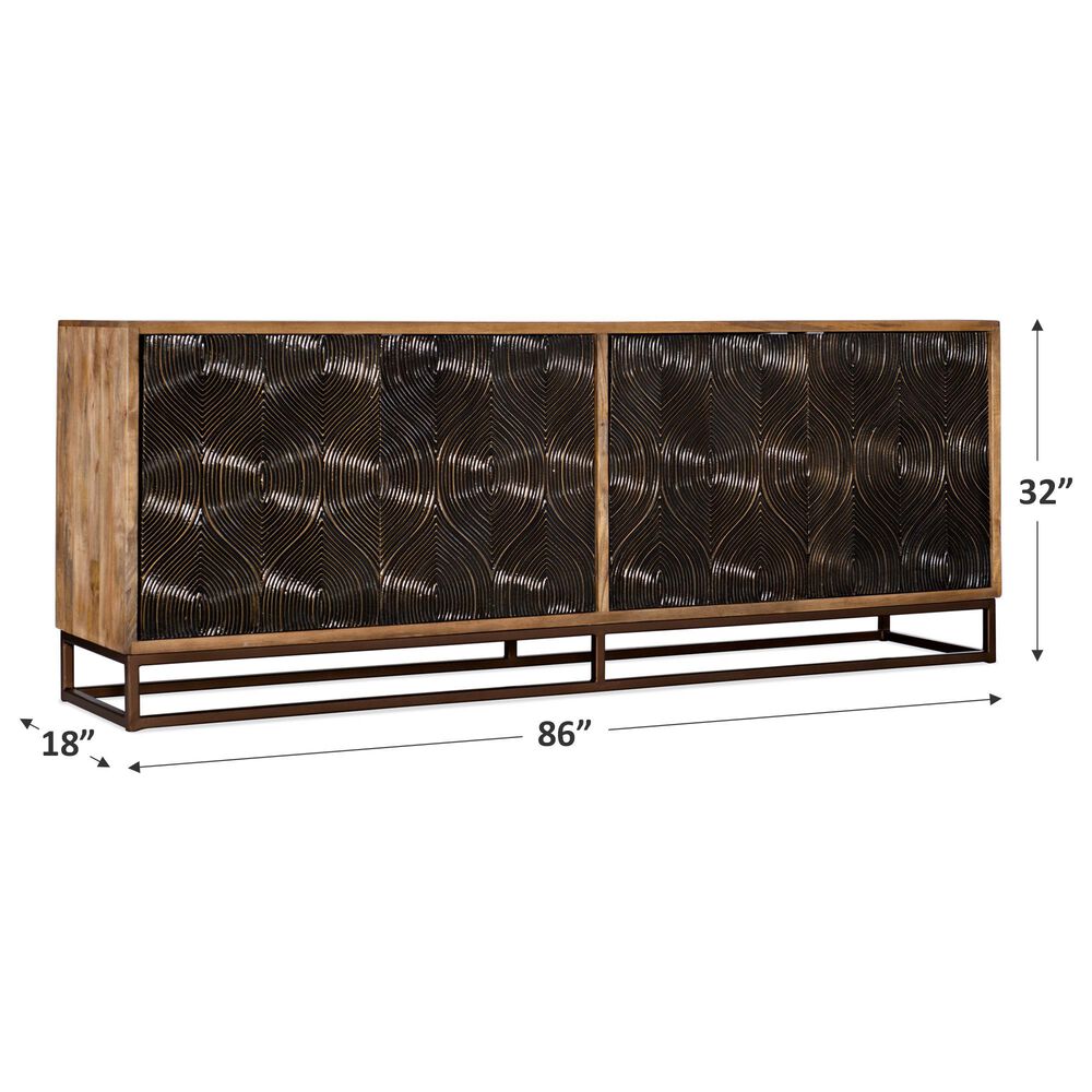 Hooker Furniture Swirl Door 86&quot; Entertainment Console in Brass Foil and Medium Natural, , large