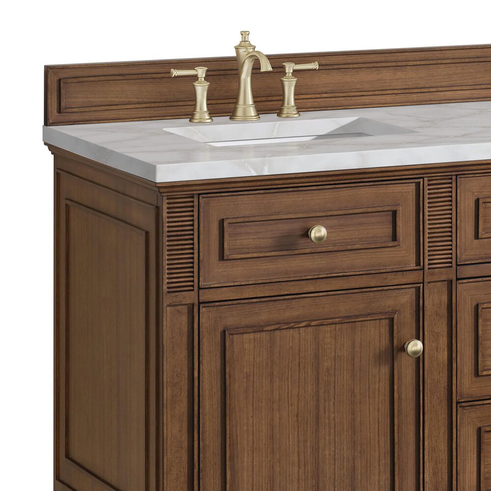 James Martin Vanities Lorelai 60&quot; Double Vanity in Mid-Century Walnut with 3 cm Victorian Silver Quartz Top, , large