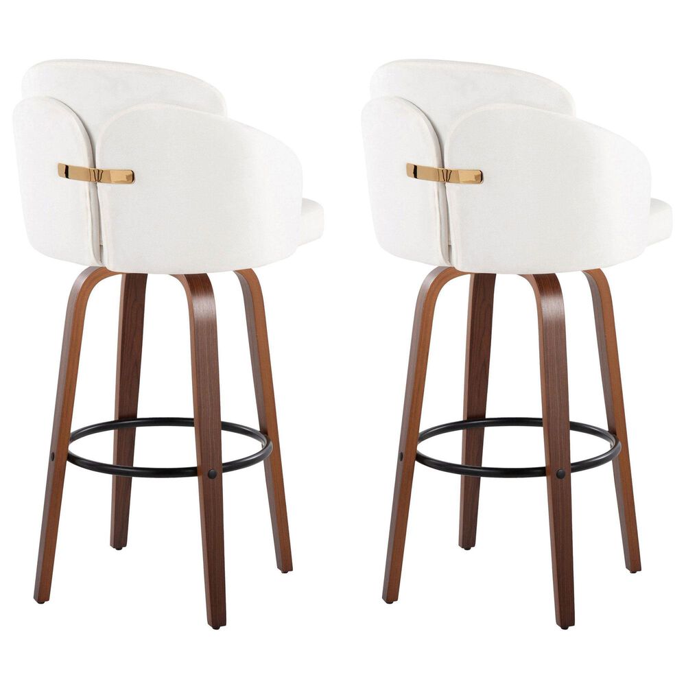 LumiSource Dahlia Swivel Bar Stool with Cream Upholstery in Walnut and Black (Set of 2), , large