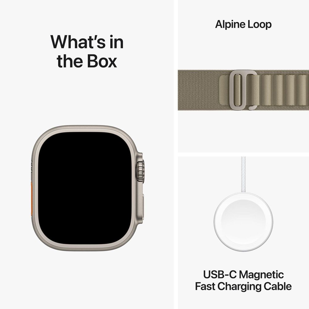 Apple Watch Ultra 2 GPS + Cellular, 49mm Titanium Case with Olive Alpine Loop - Small, , large