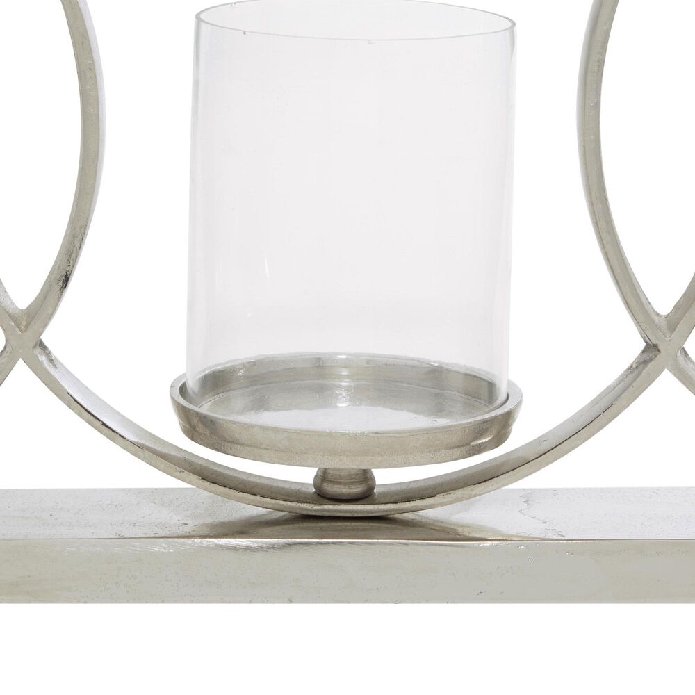 Maple and Jade Overlapping Rings Pillar 3 Plate Geometric Decorative Candelabra in Silver, , large