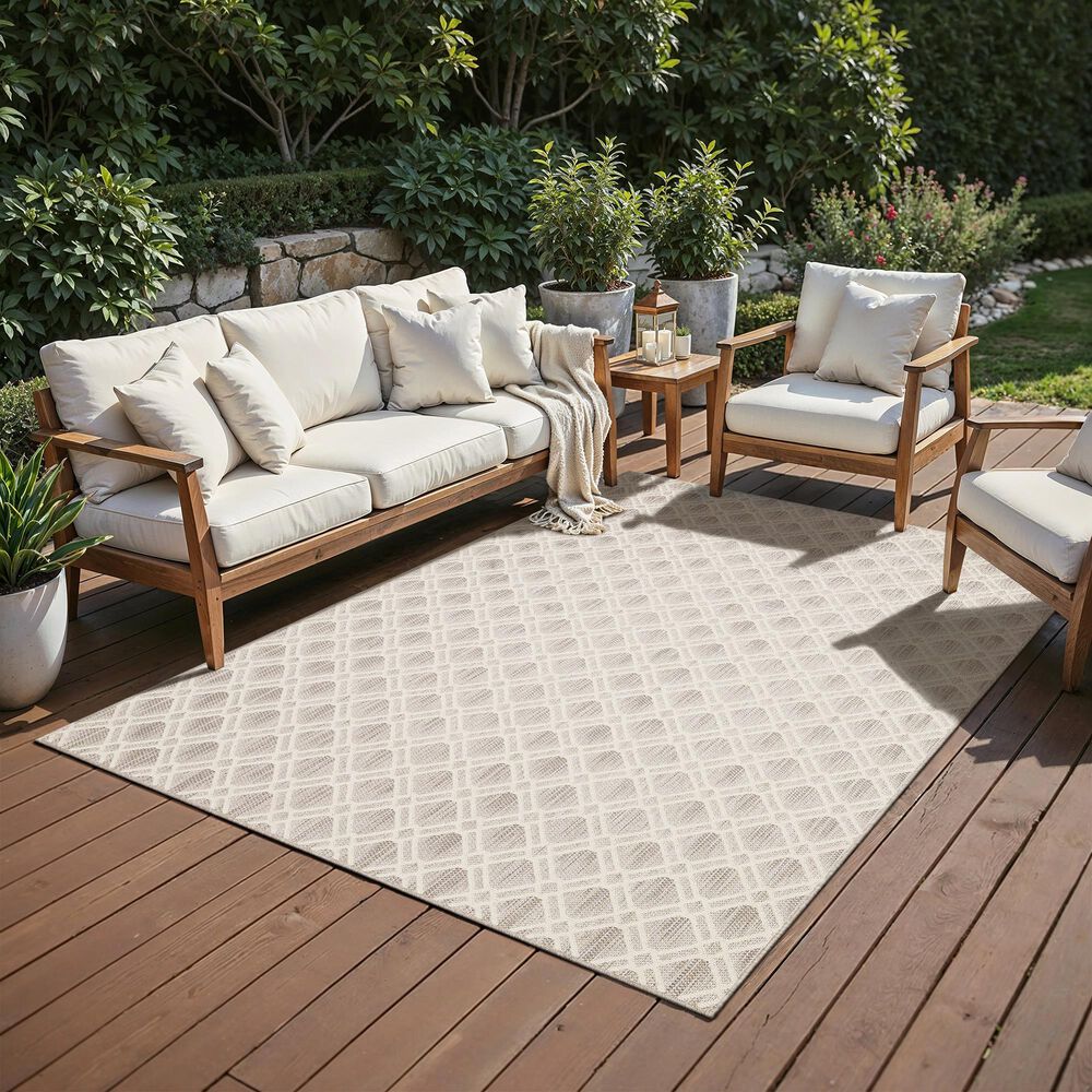 ROW by Oriental Weavers Zarina Ivory and Beige 5'3" x 7'3" Indoor/Outdoor Area Rug, , large