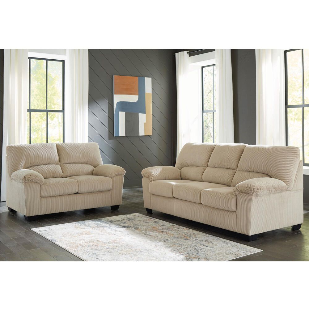 Ashley SimpleJoy Stationary Sofa and Loveseat Set in Sand, , large