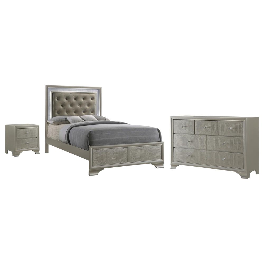Crown Mark Lyssa 3-Piece Full Panel Bedroom Set in Champagne, , large