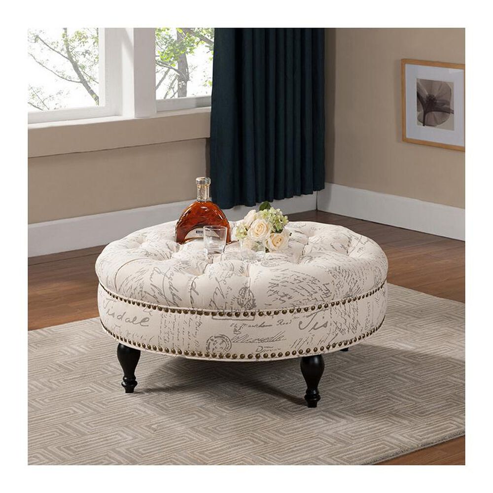Baxton Studio Palfrey Patterned Linen Tufted Ottoman in Beige, , large