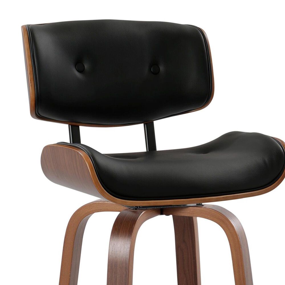 LumiSource Lombardi 30" Swivel Barstool with Black Faux Leather Upholstery in Walnut and Black (Set of 2), , large