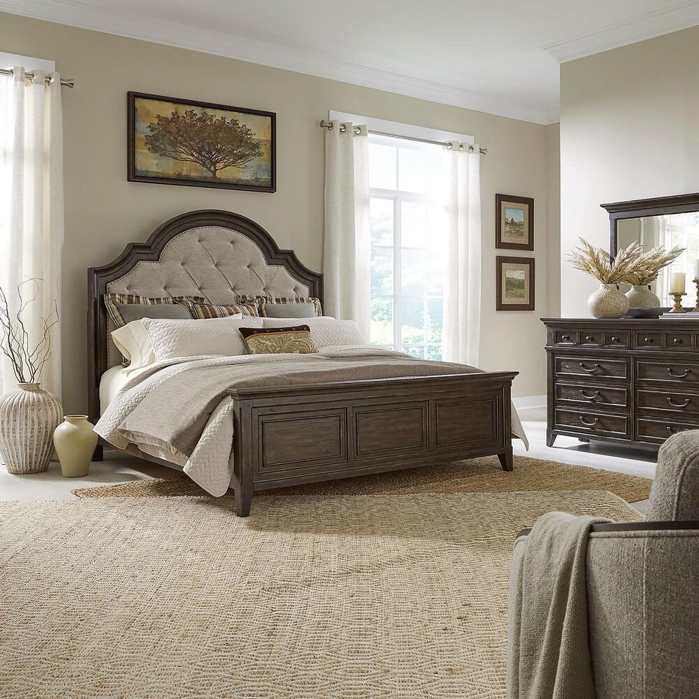 Belle Furnishings Paradise Valley Queen Upholstered Panel Bed in Saddle Brown, , large