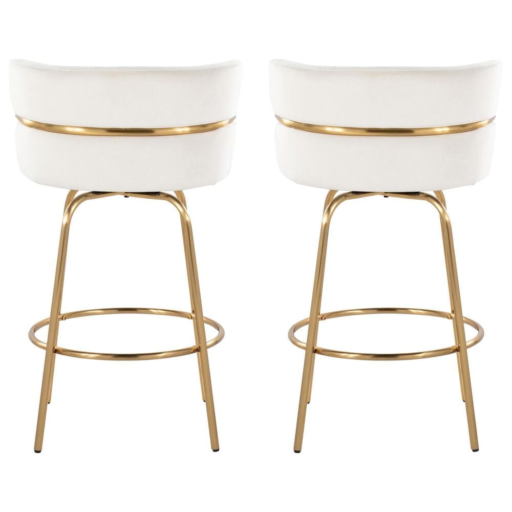LumiSource Cinch 26" Swivel Counter Stool with Cream Upholstery in Gold (Set of 2), , large