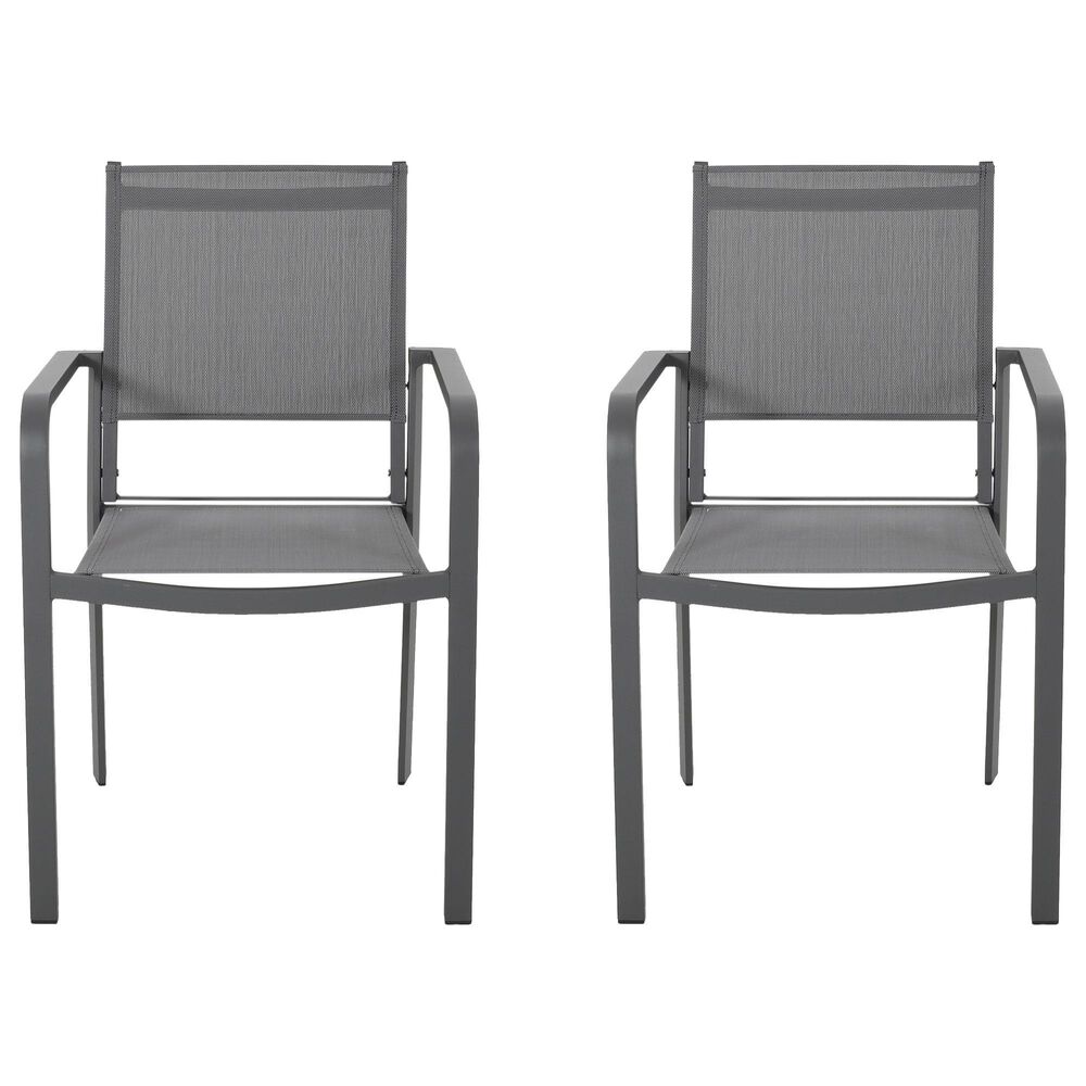 Hearth and Haven Outdoor Modern Aluminum Dining Chair with Mesh Seat in Dark Gray &#40;Set of 2&#41;, , large