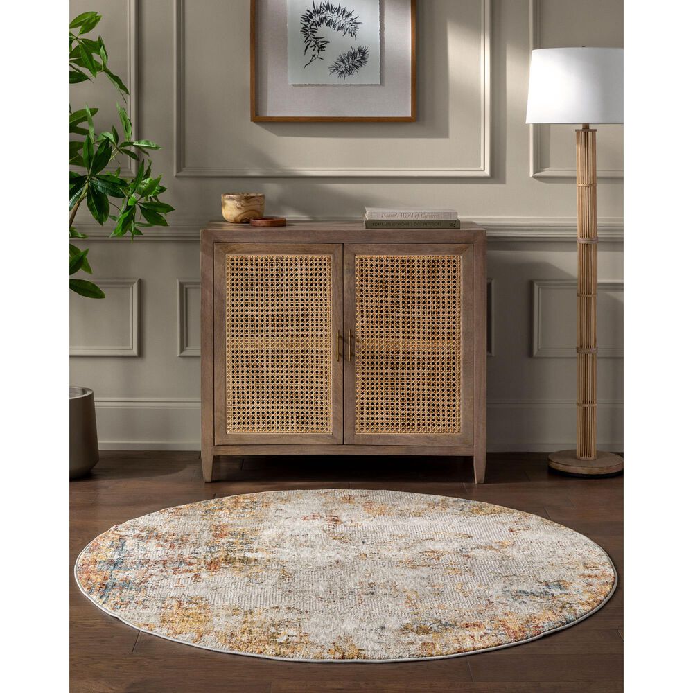 Surya Reina Light Gray, Cream, Medium Gray, Denim, Rust, Mustard and Olive 7&#39;10&quot; Round Area Rug, , large