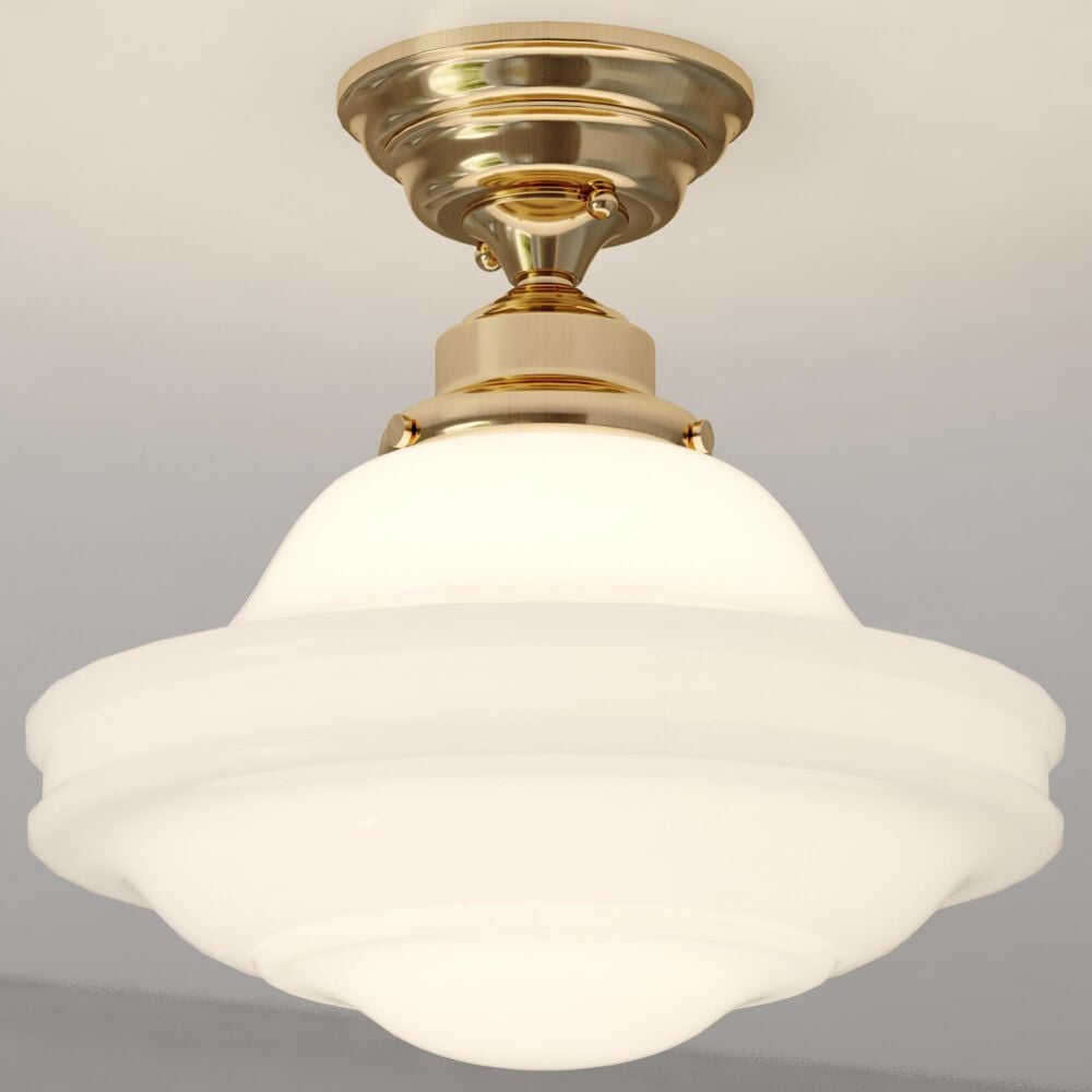 Vaxcel Huntley 12" 1-Light Semi Flush Mount with White Glass Shade in Natural Brass, , large