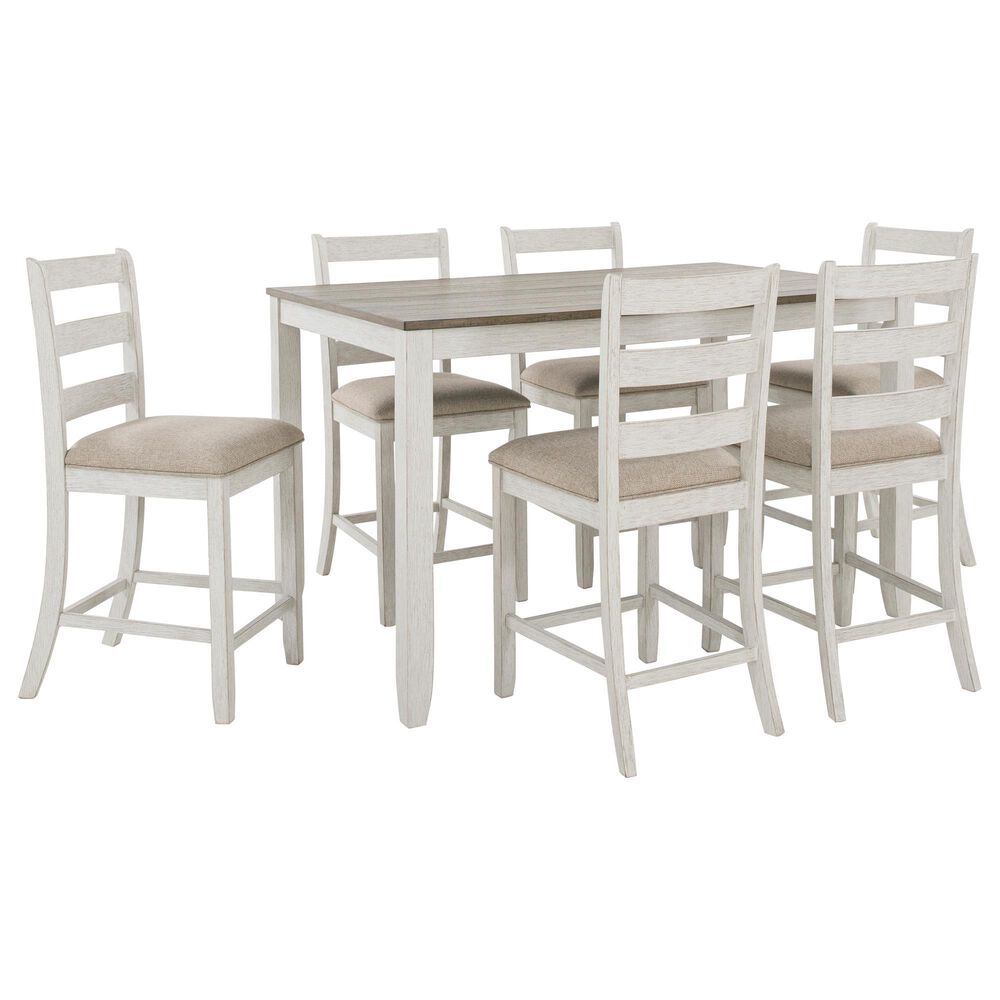 Ashley Skempton 7-Piece Counter Height Dining Set in White and Light Brown, , large