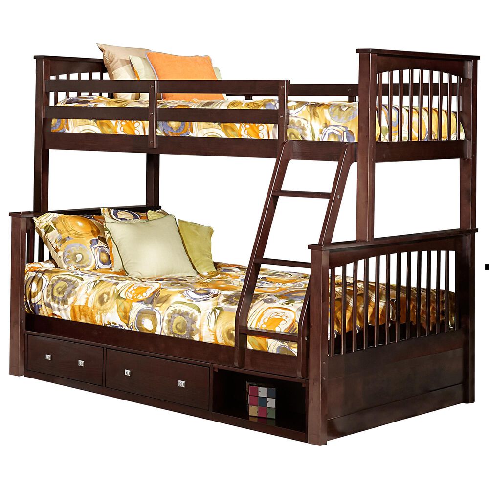 Richlands Furniture Pulse Twin over Full Wood Bunk Bed with Storage in Chocolate, , large
