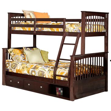 Richlands Furniture Pulse Twin over Full Wood Bunk Bed with Storage in Chocolate, , large