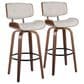 LumiSource Lombardi 30" Swivel Barstool with Cream Faux Leather Upholstery in Walnut and Black (Set of 2), , large