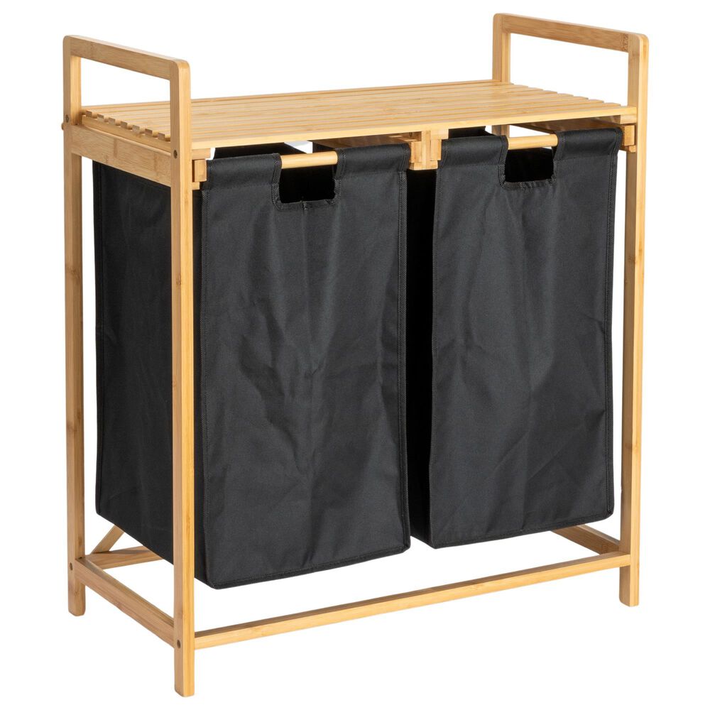 Household Essentials Pull-Out Double Hamper with Shelf in Natural, , large