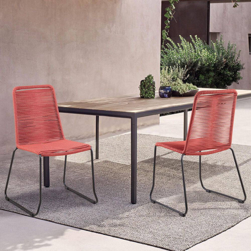 Blue River Shasta Outdoor Dining Chair with Brick Red Rope Seat in Black (Set of 2), , large