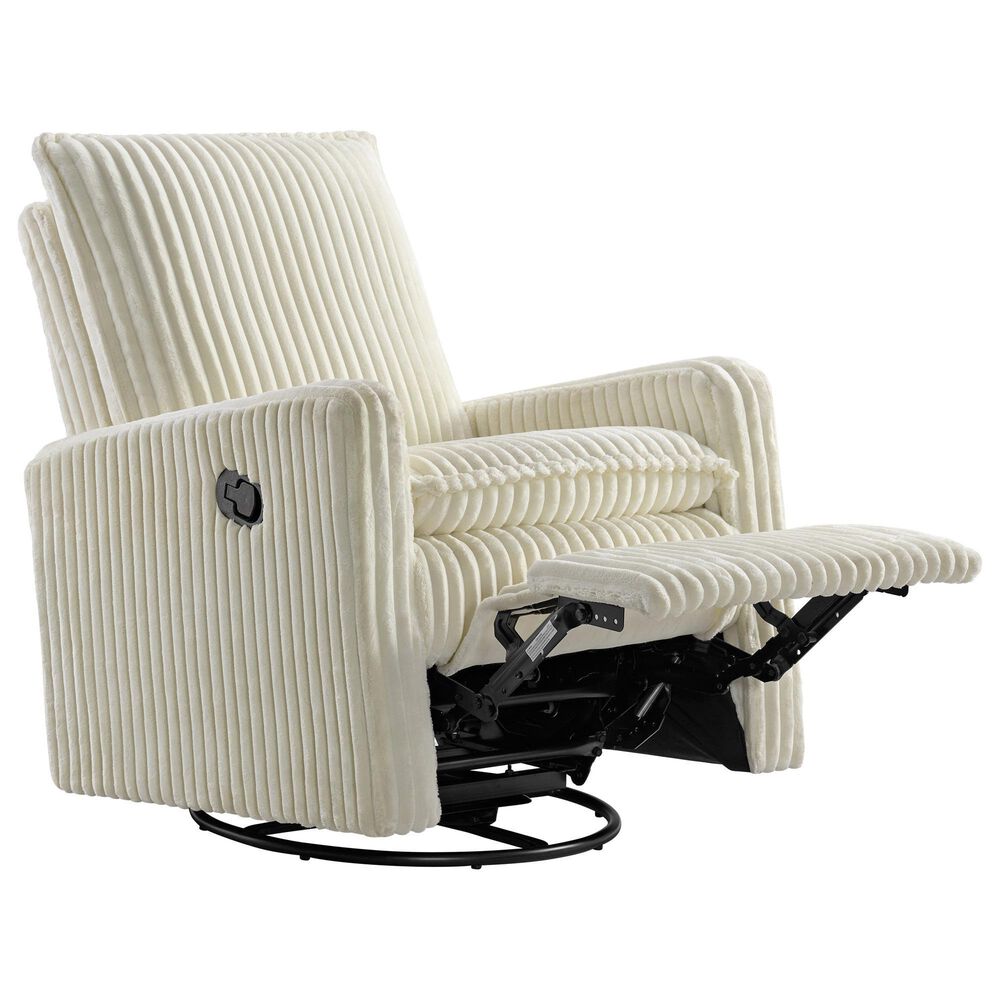Oxford Baby Uptown Swivel Rocker Recliner in Corduroy Pearl White, , large