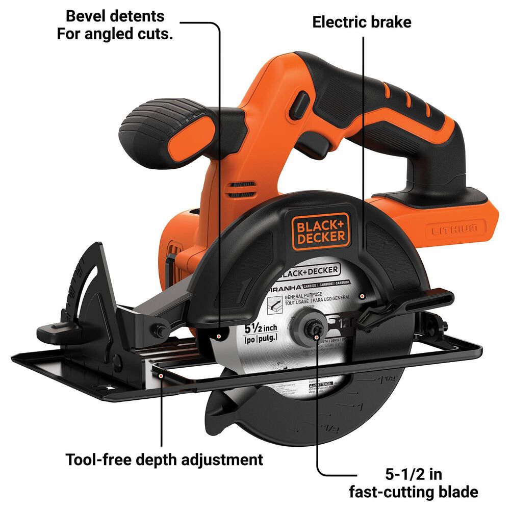 Black &amp; Decker 20V Max Powerconnect 5.5&quot; Cordless Circular Saw Tool in Black and Orange, , large