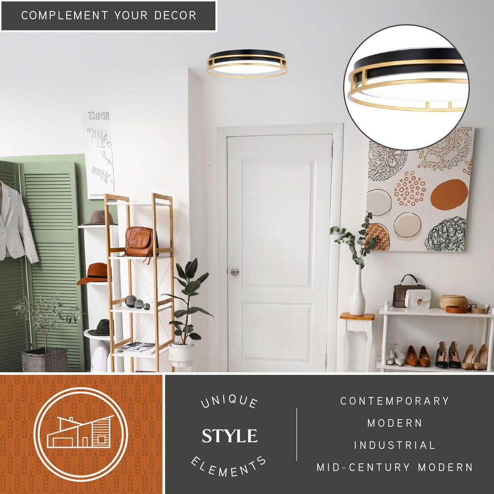 Vaxcel Northgate 16" 1-Light Flush Mount in Matte Black and Satin Gold, , large