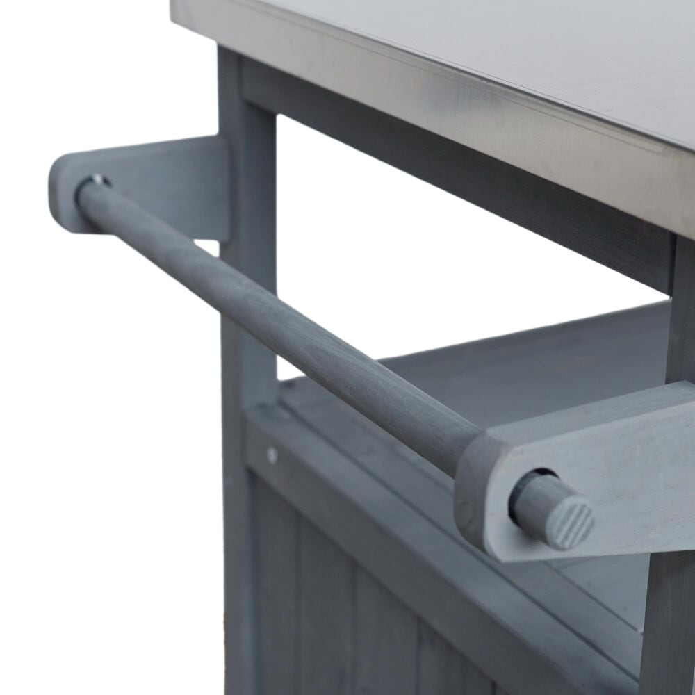 HOMLUX Farmhouse Rolling Outdoor Kitchen Cart with Stainless Steel Top in Blue Gray, , large