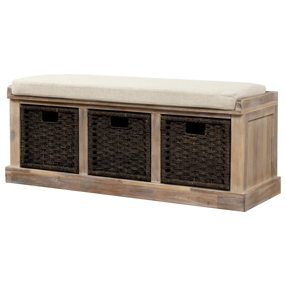 Hearth and Haven Storage Bench in White Washed NFM