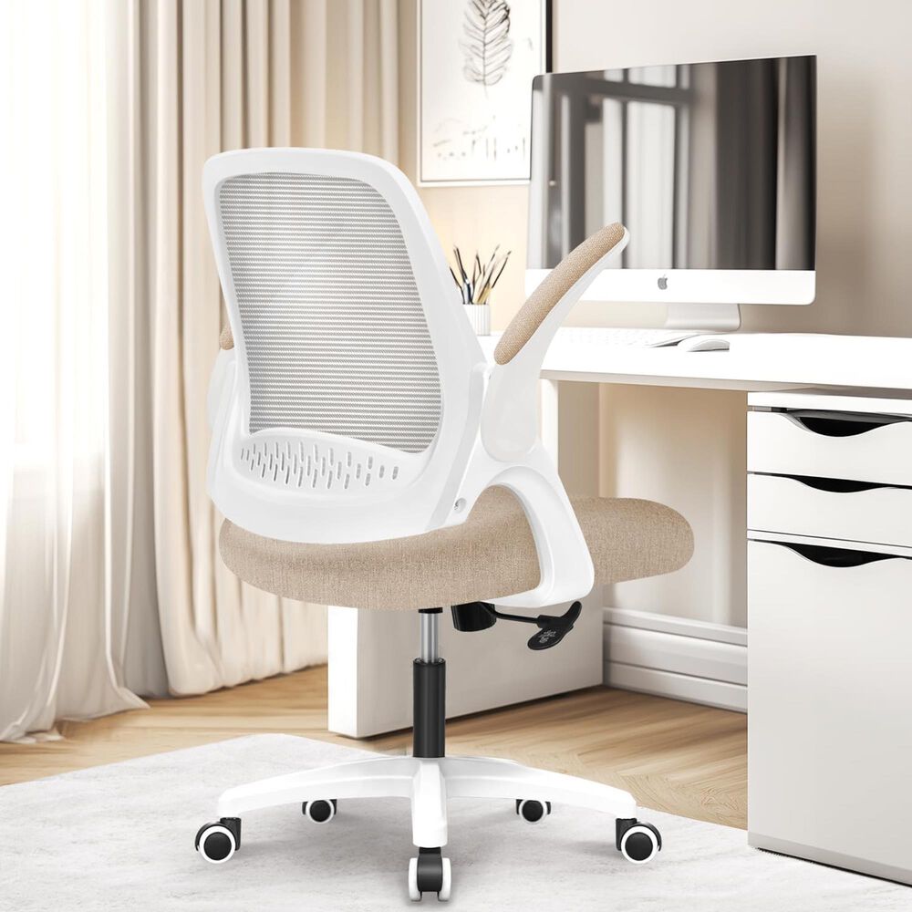 HOMLUX Swivel Ergonomic Office Chair with Flip Up Arms in Beige, , large